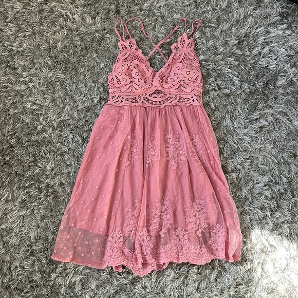 Main Strip Dresses & Skirts - Crochet and Tulle Mini Dress